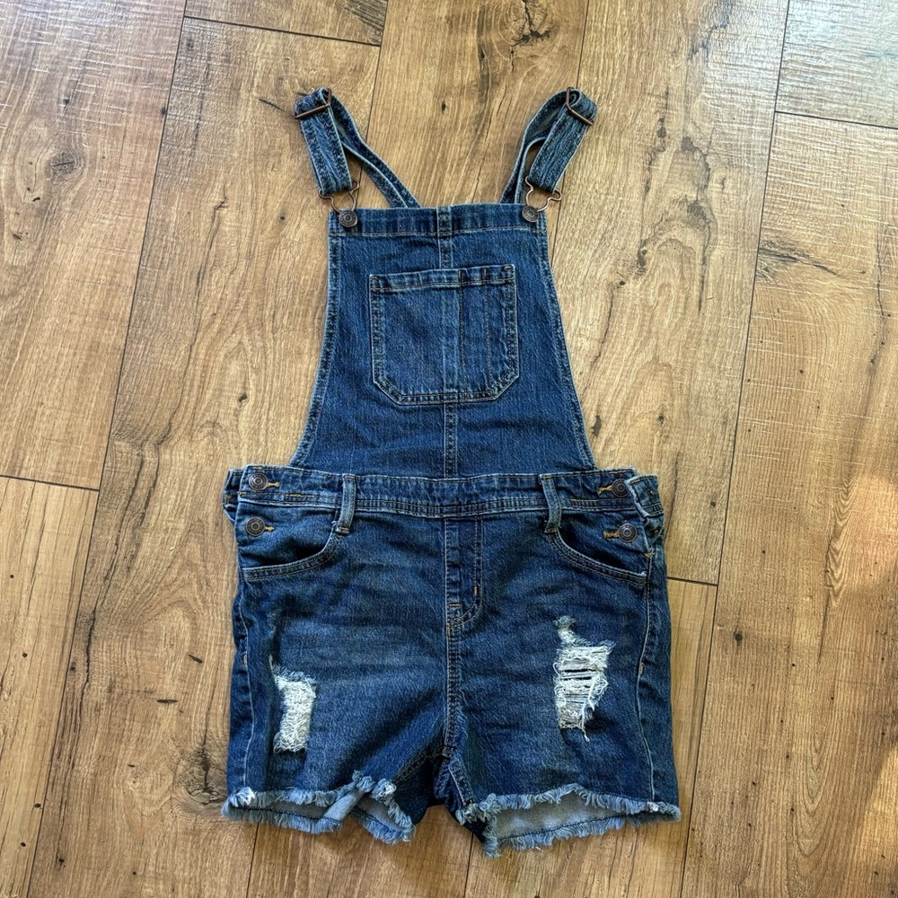 Cat & Jack Girls distressed overalls size L 10/12